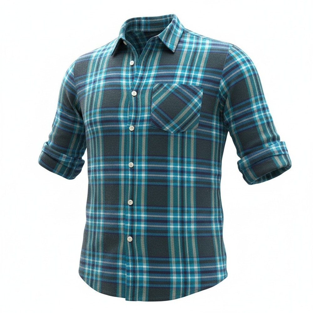 Flannel Shirt Womens Medium Teal Blue Plaid Long Sleeve Pocket